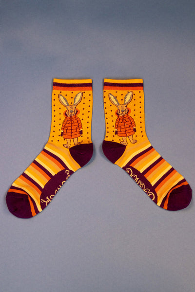 Powder Puffa Jacket Bunny Bamboo Ankle Socks - Mustard
