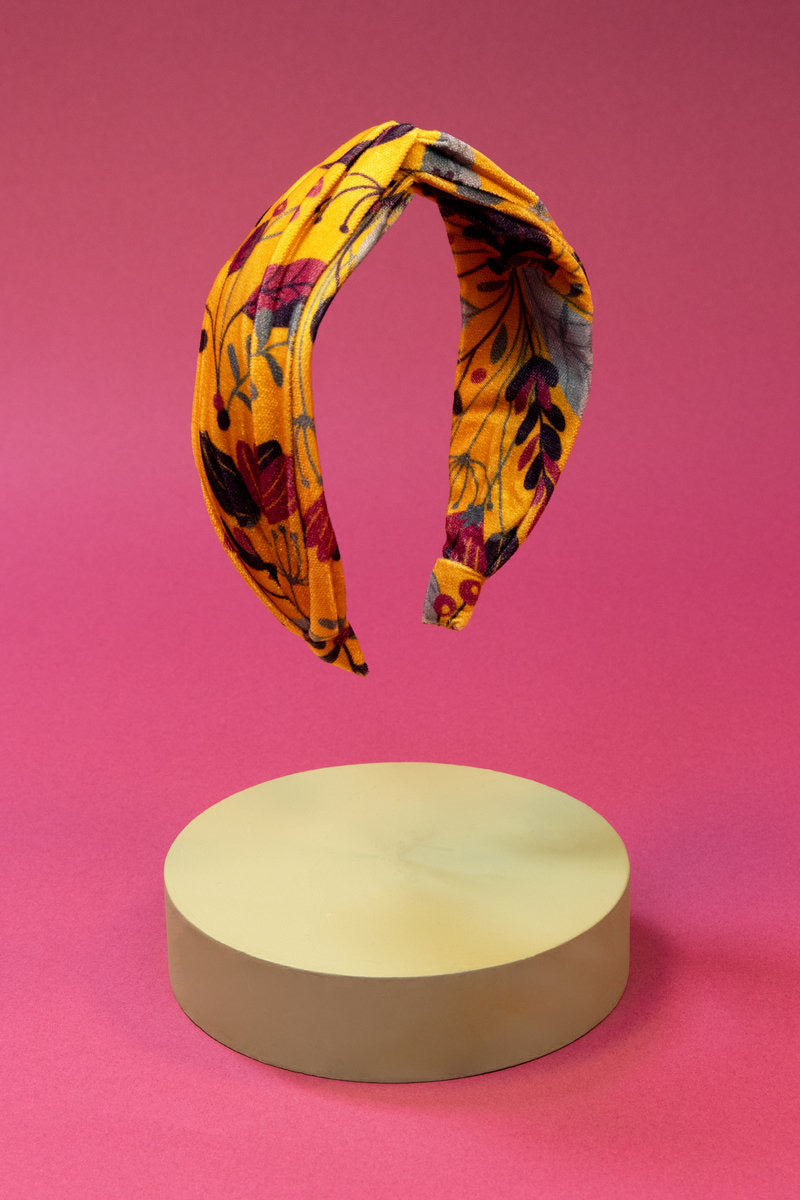 Powder Printed Velvet headband - Floral - Mustard