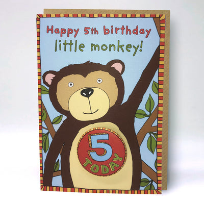Papersole Happy 5th Birthday Monkey Badge Card
