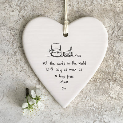 East of India Porcelain Hanging Heart -Hug From Mum
