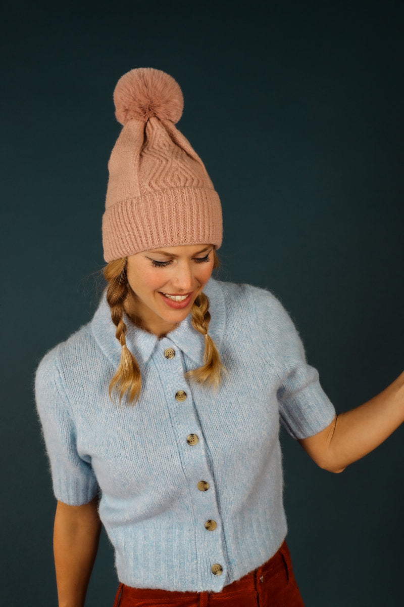 Powder Ingrid Pompom Bobble Hat - Petal Pink