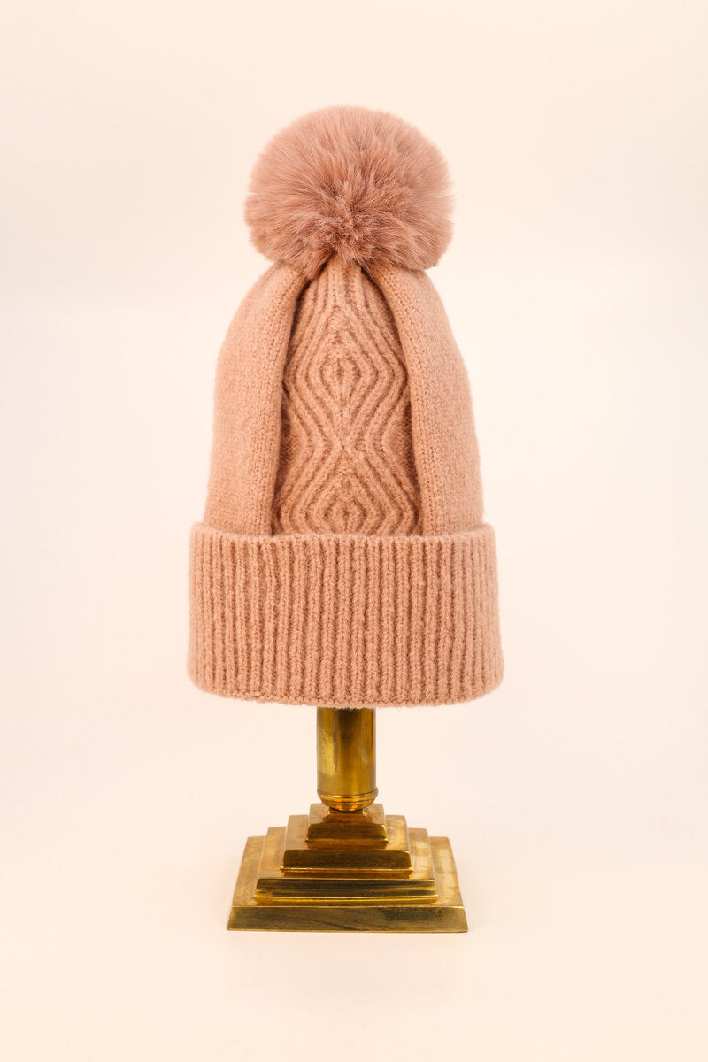 Powder Ingrid Pompom Bobble Hat - Petal Pink