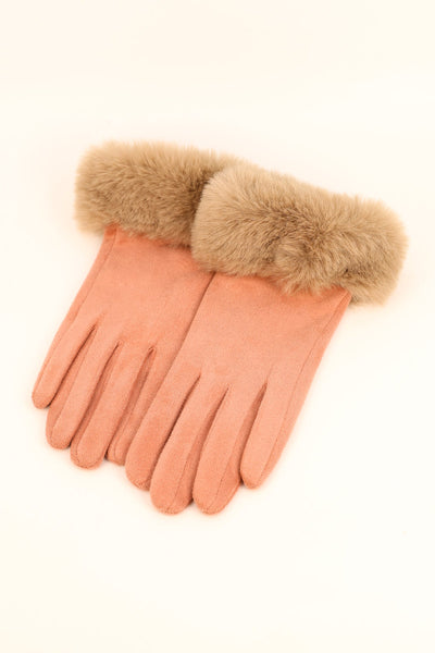 Powder Ladies Bettina Faux Suede Fur Gloves - Petal/Mist