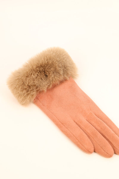 Powder Ladies Bettina Faux Suede Fur Gloves - Petal/Mist