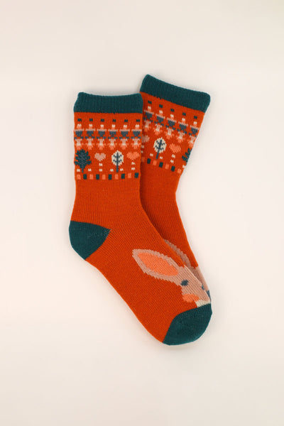Powder Cute Hare Knitted Ankle Socks - Tangerine