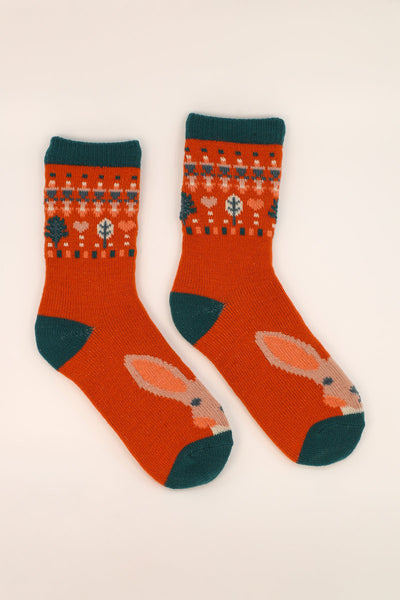 Powder Cute Hare Knitted Ankle Socks - Tangerine
