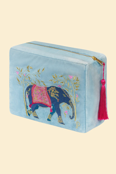Powder Elephant Velvet Embroidered Vanity Bag - Cornflower Blue