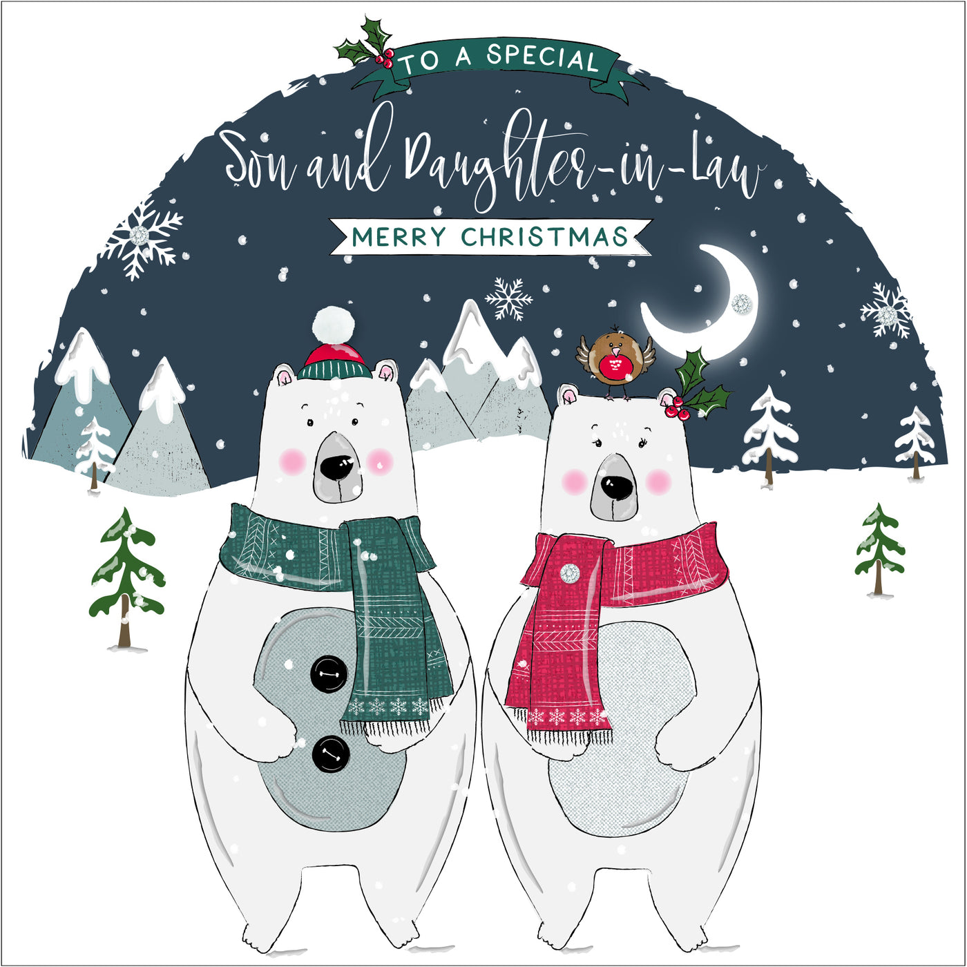 The Handcrafted Card Company Special Son & Daughter-in-Law Polar Bear Christmas Card