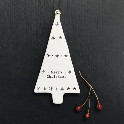 East of India Porcelain Hanging Tree Ceramic Decoration - Merry Christmas