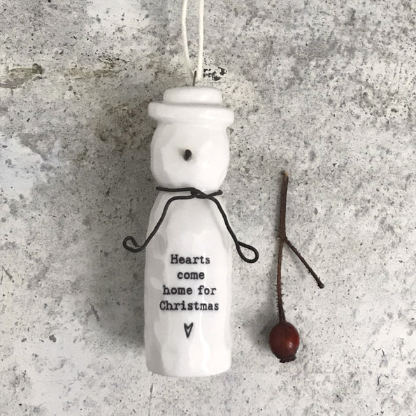 East of India Porcelain Snowman Decoration - Hearts Come Home For Christmas