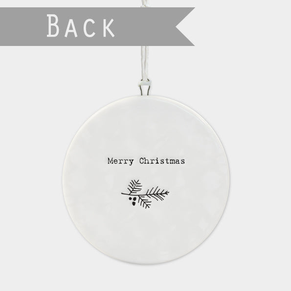 East of India Flat Porcelain Disc Decoration -Merry Christmas Wreath