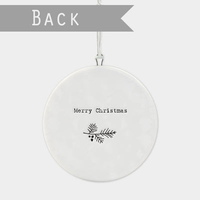 East of India Flat Porcelain Disc Decoration -Merry Christmas Wreath