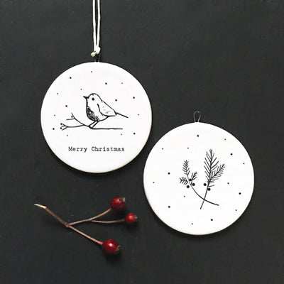 East of India Flat Porcelain Disc Decoration -Merry Christmas Robin