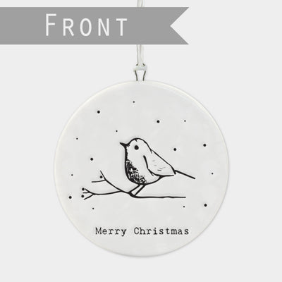 East of India Flat Porcelain Disc Decoration -Merry Christmas Robin