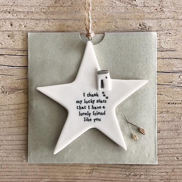 East of India Porcelain Hanging Star - Thank My Lucky Stars Friend