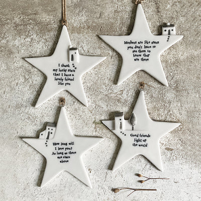 East of India Porcelain Hanging Star - Thank My Lucky Stars Friend