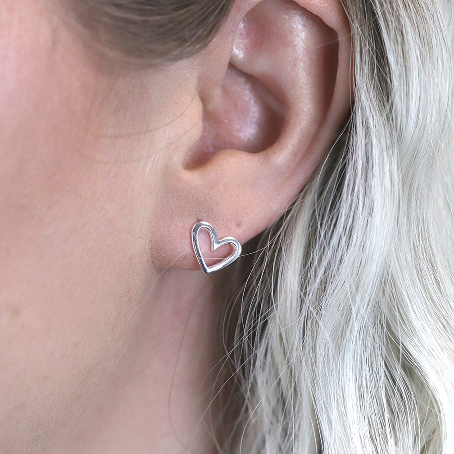 POM Sterling Silver Cut-Out Irregular Heart Stud Earrings