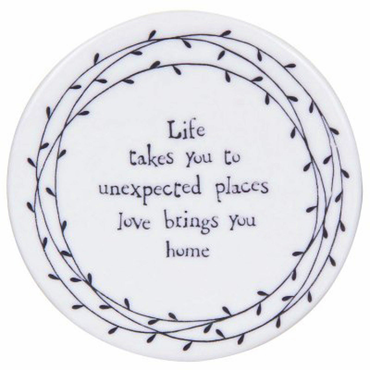 East of India Porcelain Round Leaf Coaster - Life Takes You