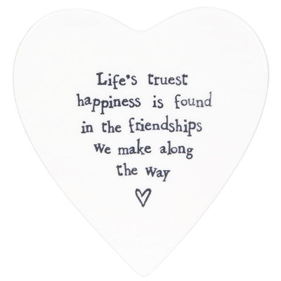 East of India Porcelain Heart Coaster - Life's Truest Happiness