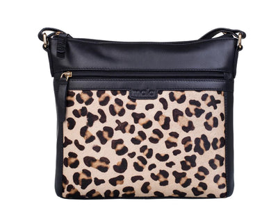 Mala Leather Matrah Leopard Slim Crossbody Handbag (7268 90)  - Black