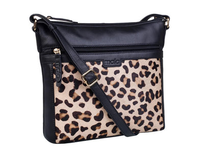 Mala Leather Matrah Leopard Slim Crossbody Handbag (7268 90)  - Black