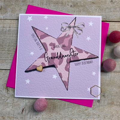 White Cotton Cards Lilac Leopard Star Amazing Granddaughter Birthday Card