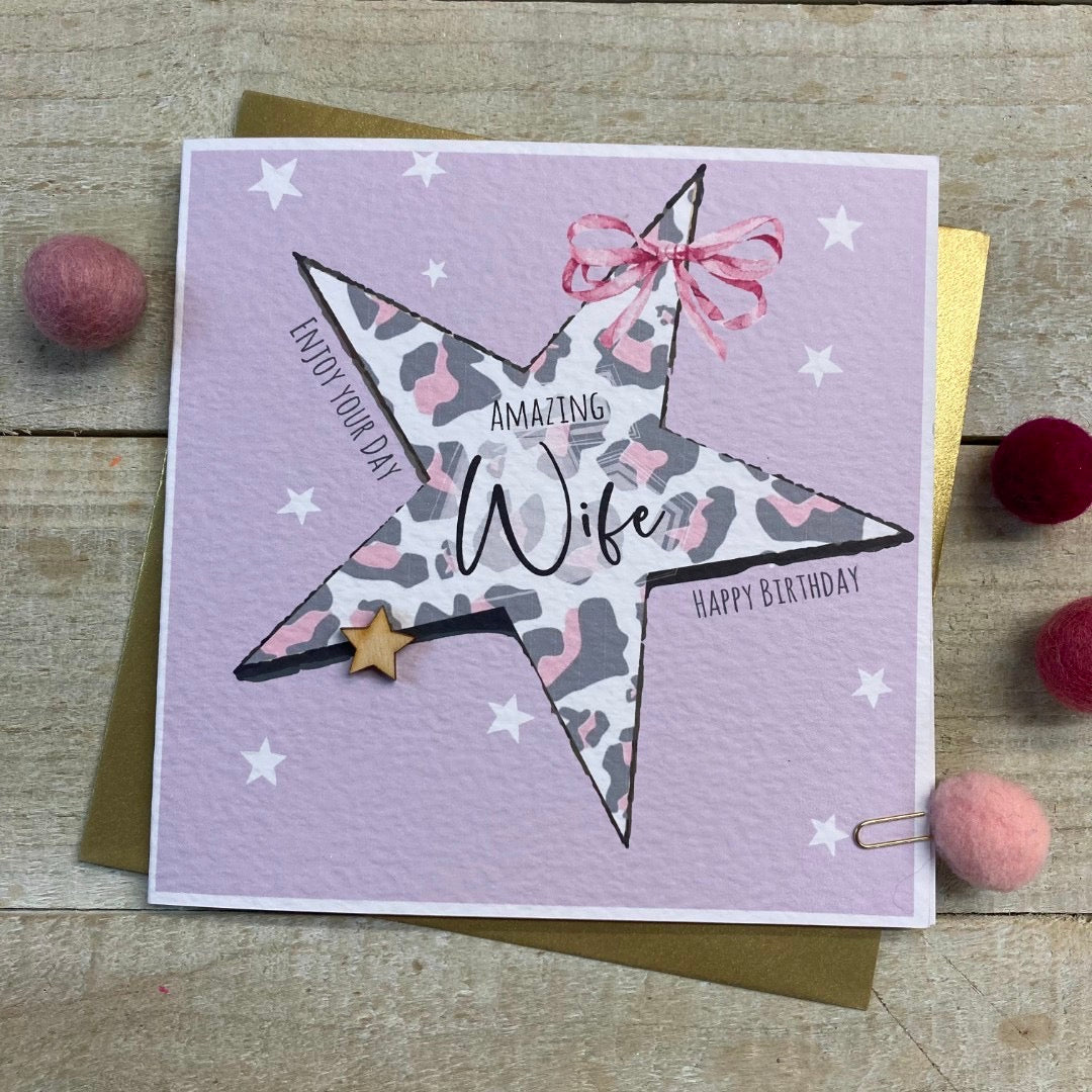 White Cotton Cards Pink Leopard Star Wife Birthday Card