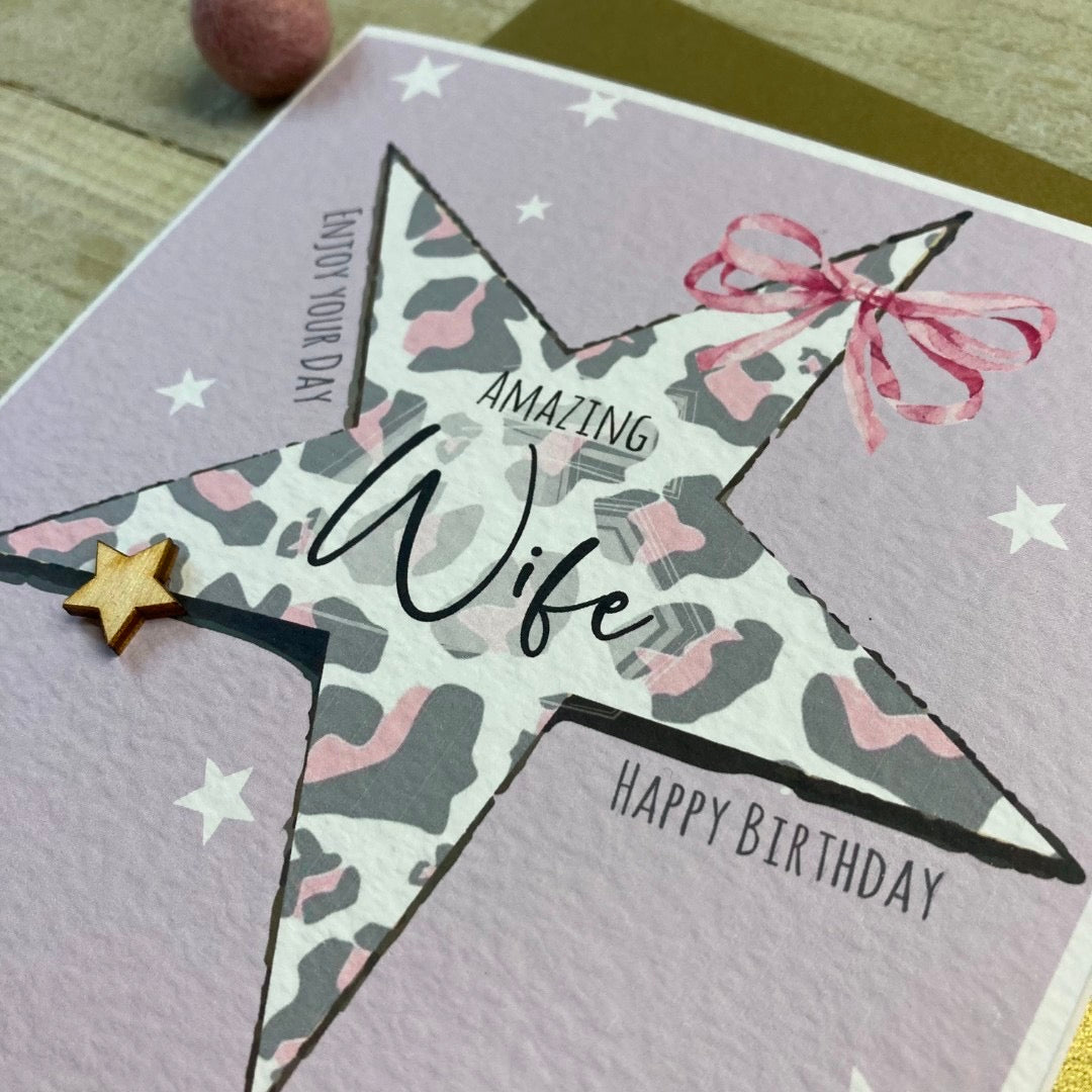 White Cotton Cards Pink Leopard Star Wife Birthday Card