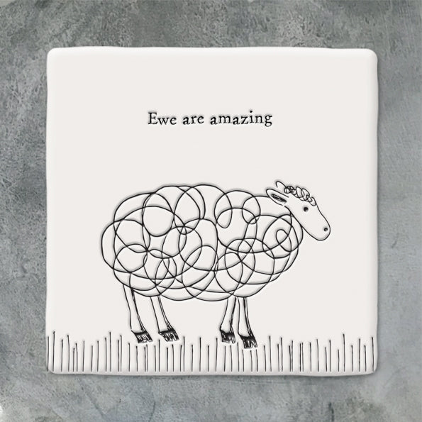 East of India Porcelain Square Coaster - Sheep/ Ewe are Amazing