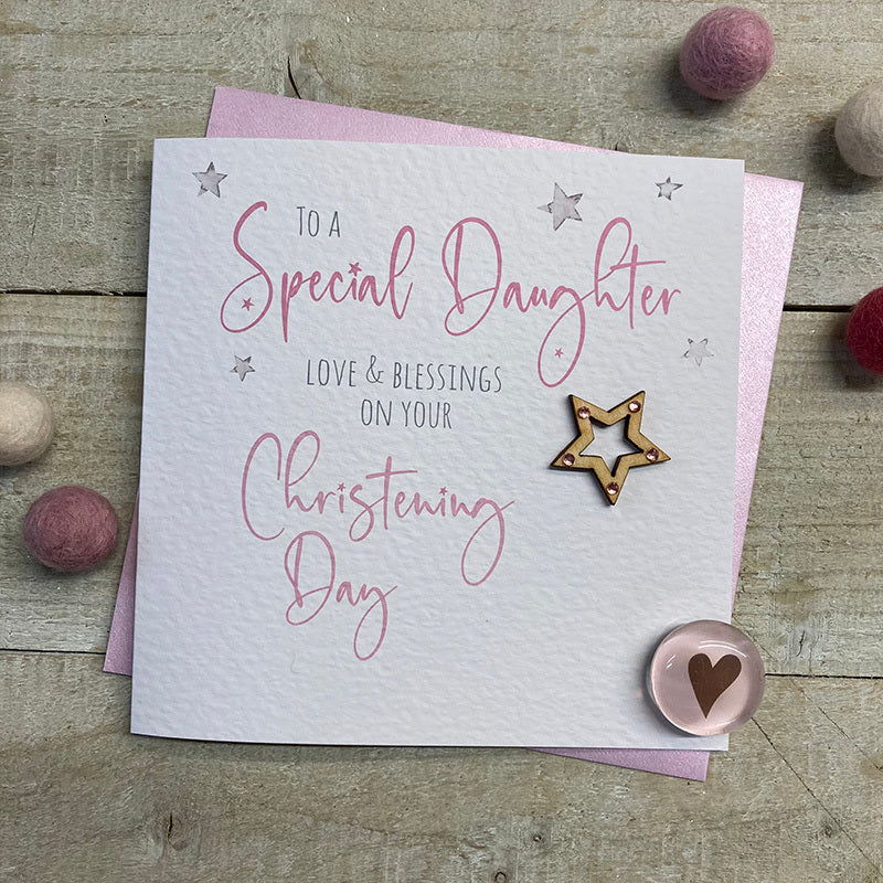White Cotton Cards Daughter Christening Day Stars Card