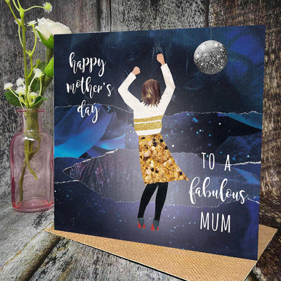 Flying Teaspoons Happy Mothers Day to a Fabulous Mum Disco Ball Card
