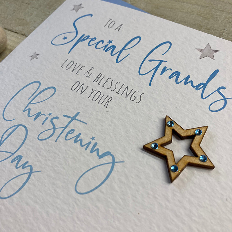 White Cotton Cards Grandson Christening Day Stars Card