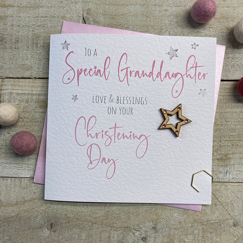 White Cotton Cards Granddaughter Christening Day Stars Card