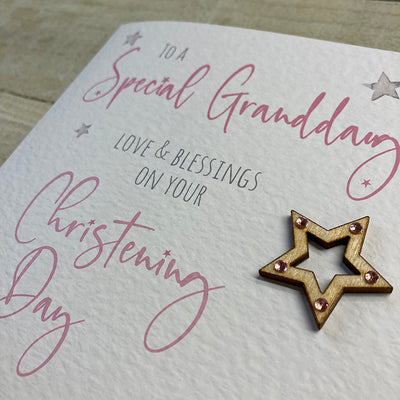 White Cotton Cards Granddaughter Christening Day Stars Card