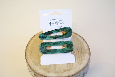 Emerald Sparkle Marble Duo Clips Set of 2