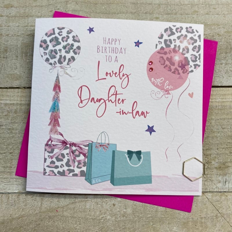 White Cotton Cards Daughter-in-Law Birthday Leopard Presents & Balloons Card