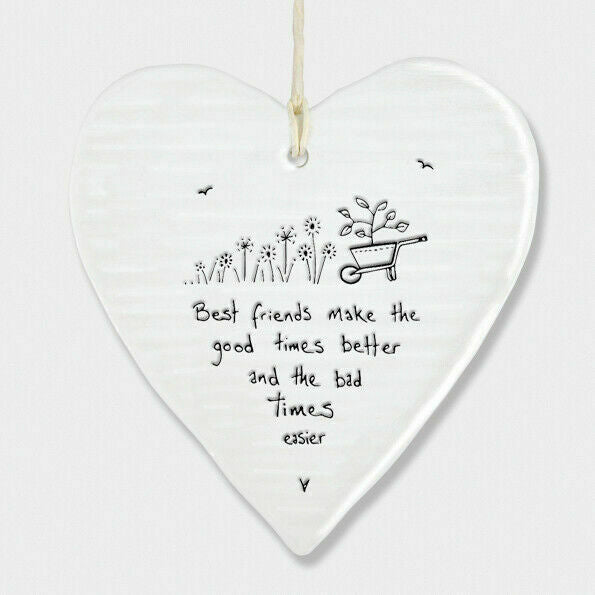 East of India Porcelain Wobbly Hanging Heart - Best Friends