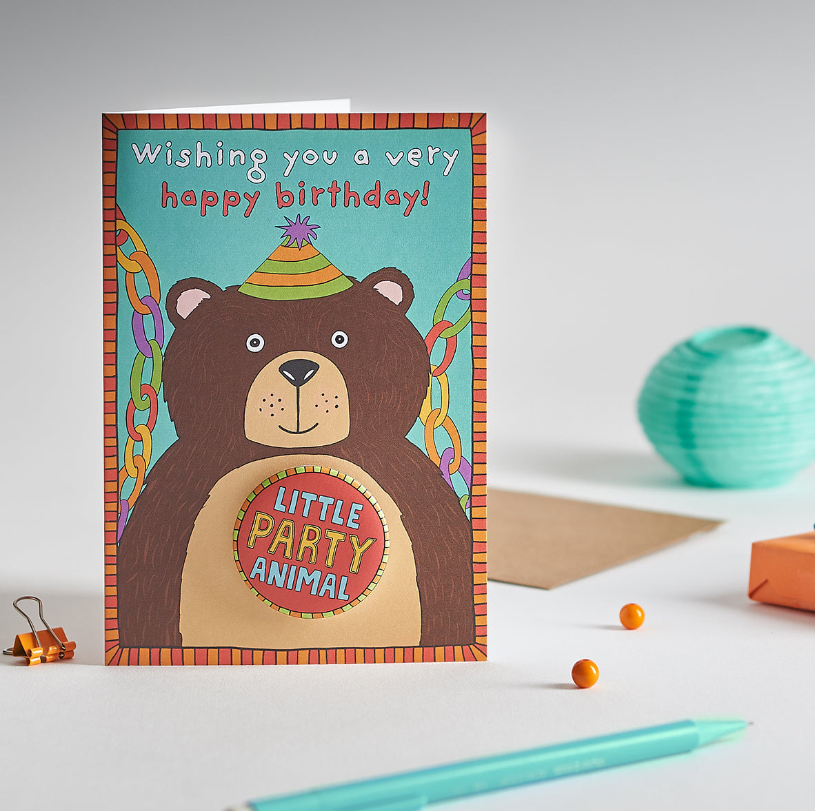 Papersole Party Animal Birthday Bear Badge Card