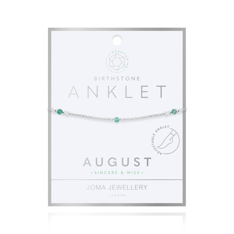 Joma Jewellery Birthstone Anklet - August Adventurine