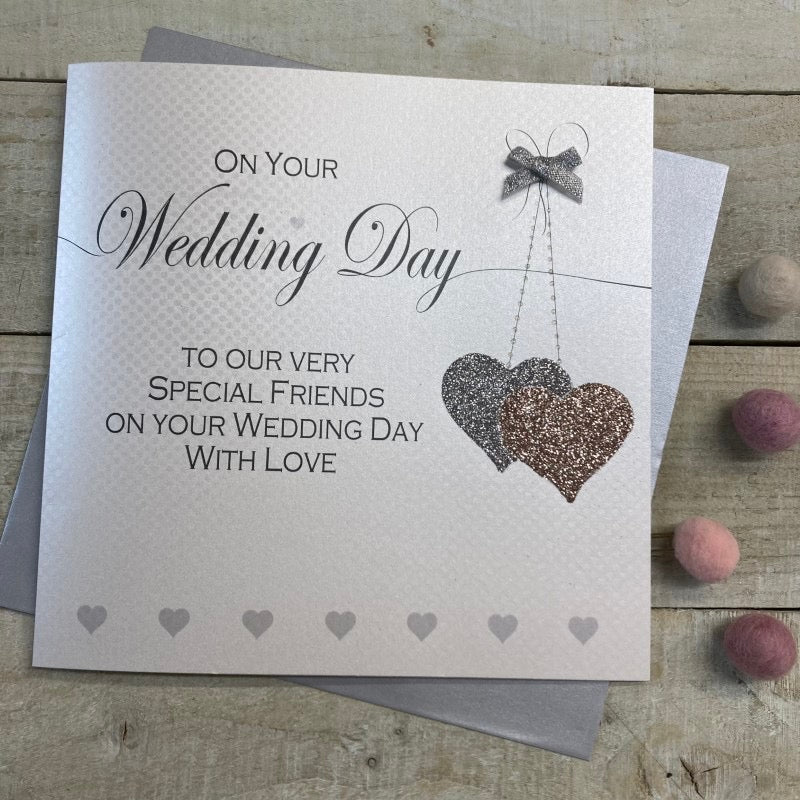 White Cotton Cards LARGE Special Friends Wedding Day Glitter Hearts Card