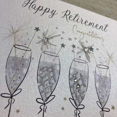 White Cotton Cards LARGE Happy Retirement Flutes Card