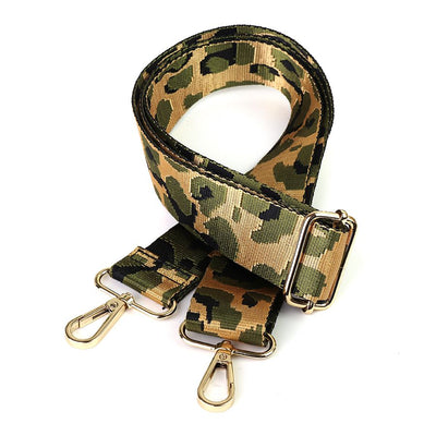 POM Khaki Green Camouflage Bag Strap - GOLD Fittings