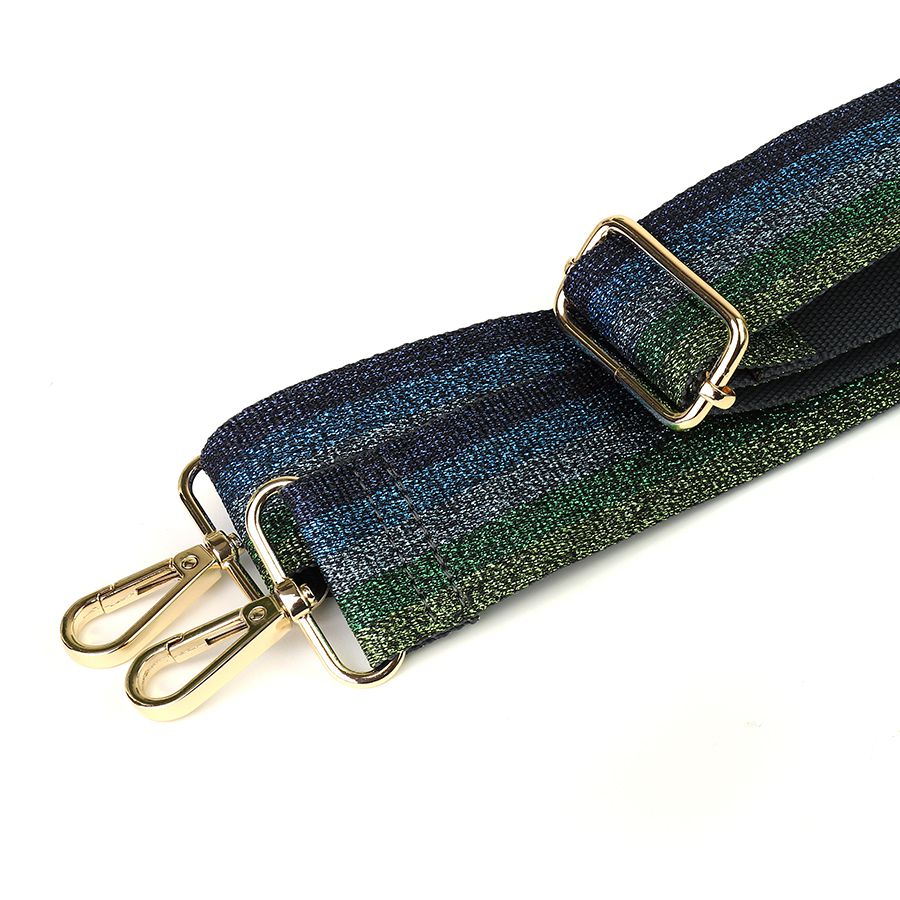 POM Slim Blue/ Green Striped Lurex Bag Strap