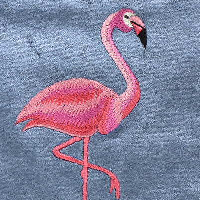 POM Dusty Blue Flamingo Velvet Embroidered Tassel Pouch