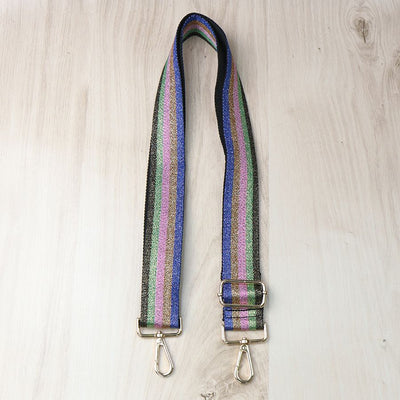 POM Vibrant Rainbow Glitter Stripes Bag Strap (Gold fittings)