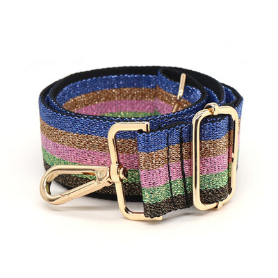 POM Vibrant Rainbow Glitter Stripes Bag Strap (Gold fittings)