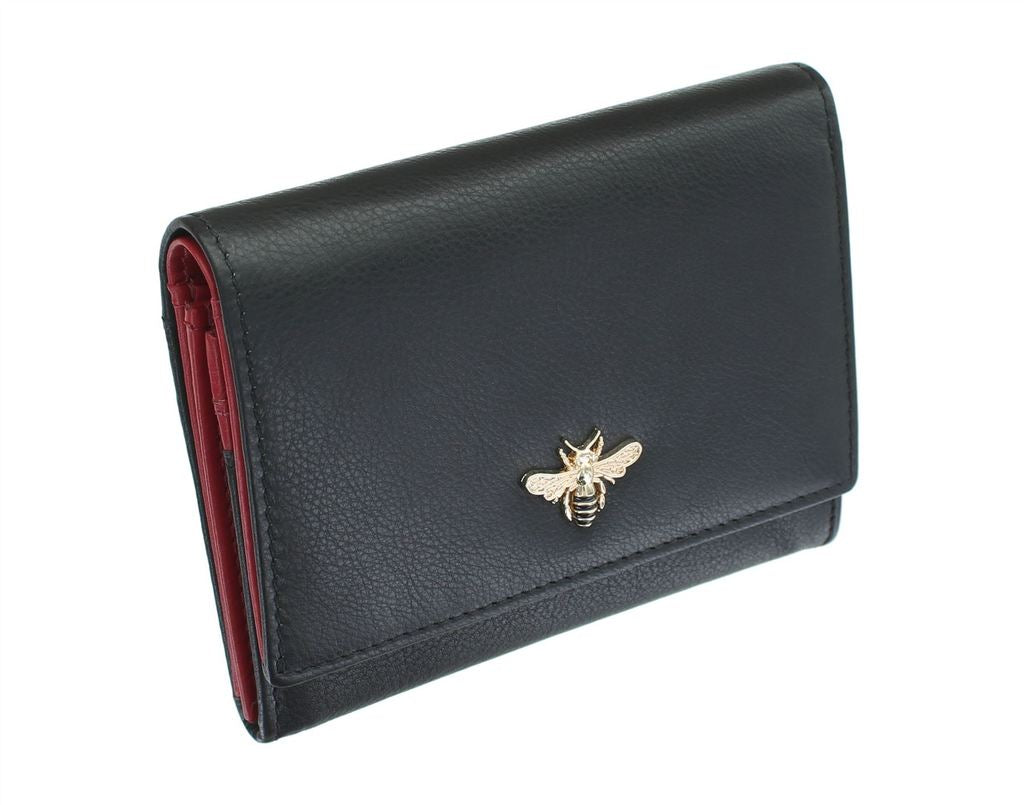 Mala Leather Mason Bee Flapover Small Purse with RFID Protection (3473 27) - Black/Red