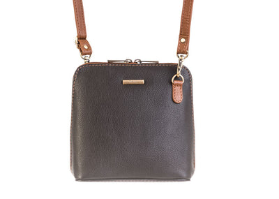 Nova Leathers Crossbody Handbag 820 -Navy & Chestnut Tan