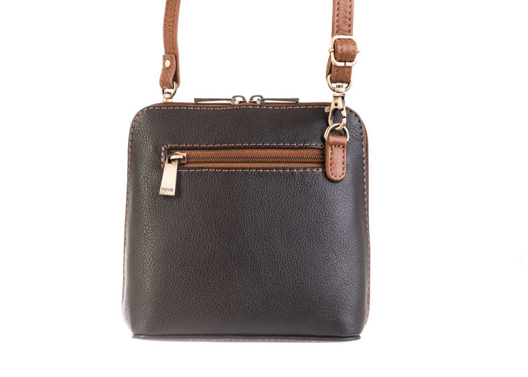 Nova Leathers Crossbody Handbag 820 -Navy & Chestnut Tan