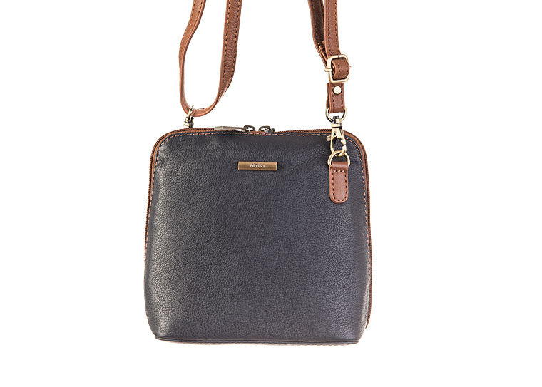 Nova Leathers Crossbody Handbag 820 -Navy & Chestnut Tan